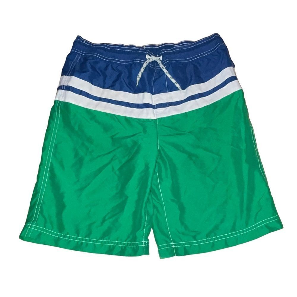 Lands' End Blue & Green Striped Swimsuit Board Shorts